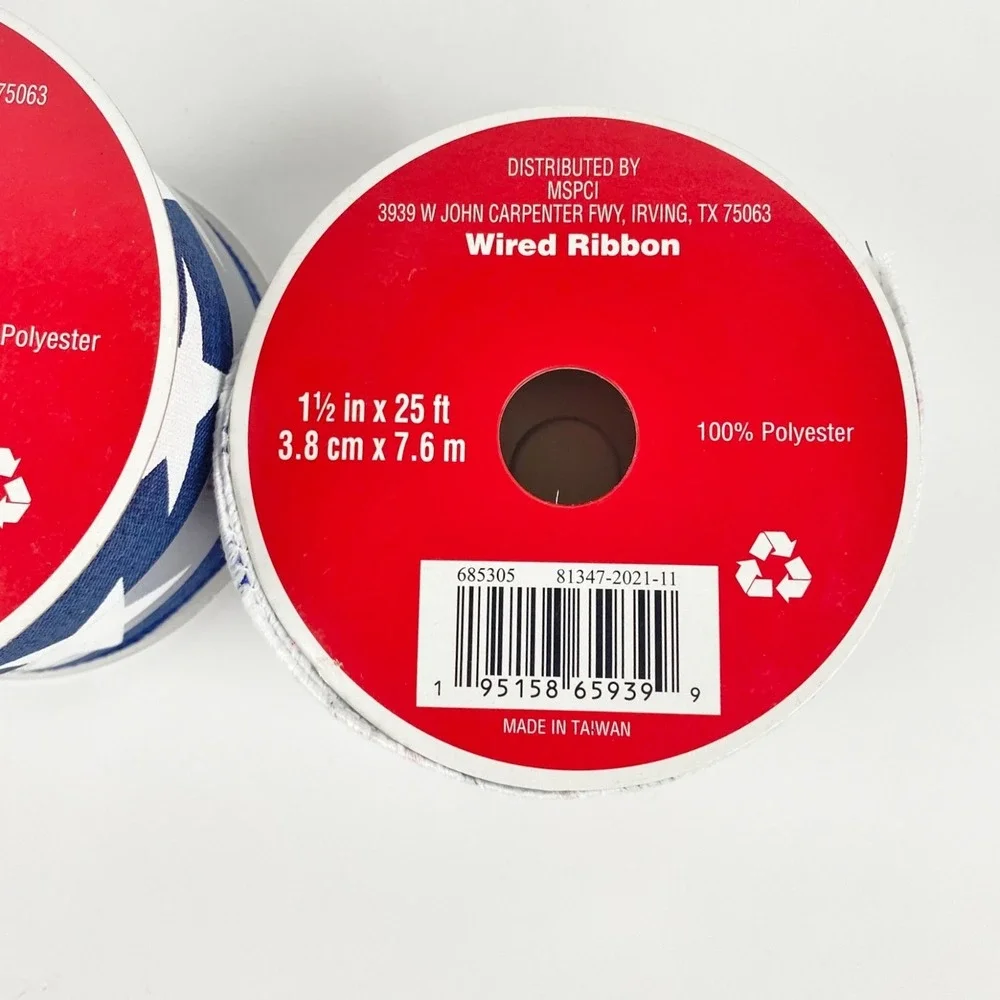 NEW Celebrate It Wired Ribbon Patriotic Stars 4th of July 3 Spools 25 Ft Each